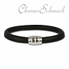 Nappa Leder Armband schwarz mit in 925 Sterling Silber Verschluss - Silber Dream Charms - LS0602