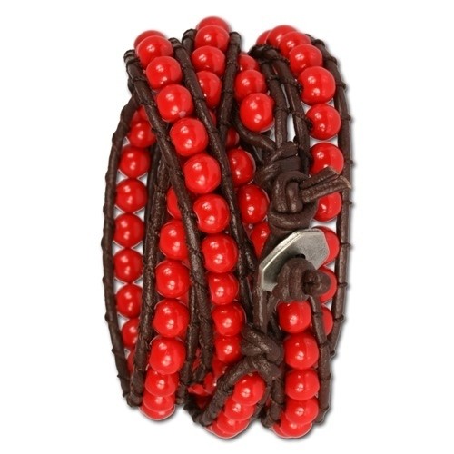 SilberDream Lederarmband Glas Kugel rot Damen Armband LA2624R