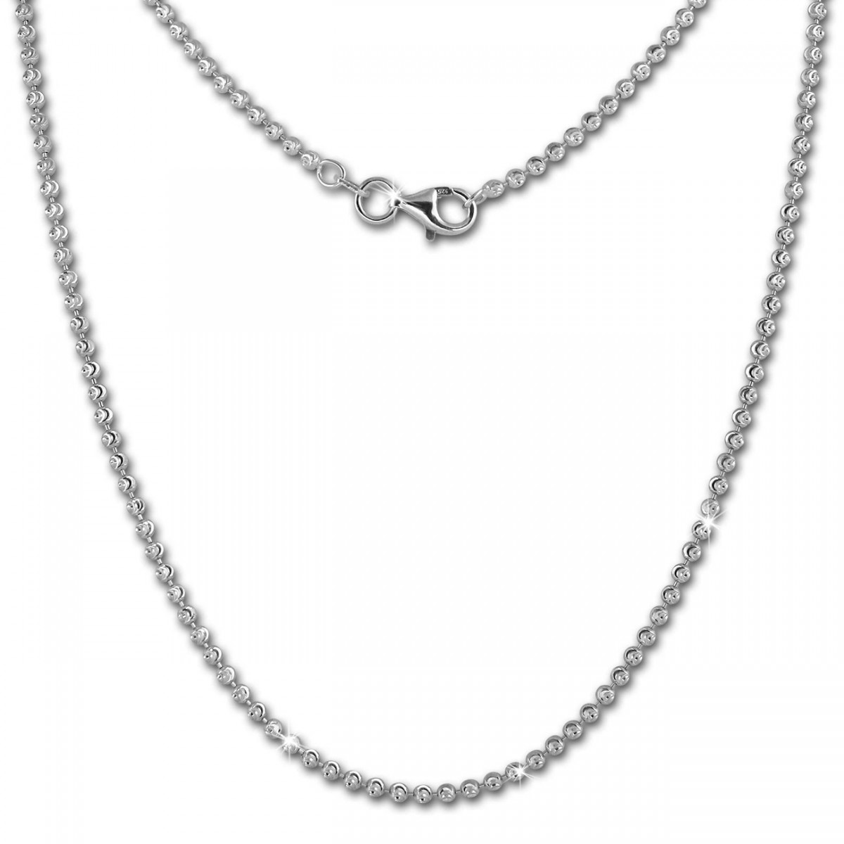 Avesano Kugelkette in 925 Sterling Silber für Frauen diamantiert Breite 2 mm Länge 42 45 50 60 70 80 90 cm Damenkette Silberkette ohne Anhänger 101061-0 