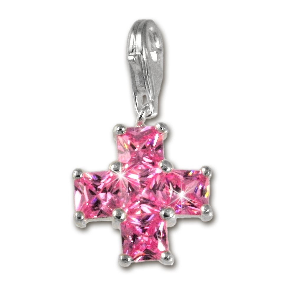 SilberDream 925 Charm Kreuz pink Armband Anhänger FC204P