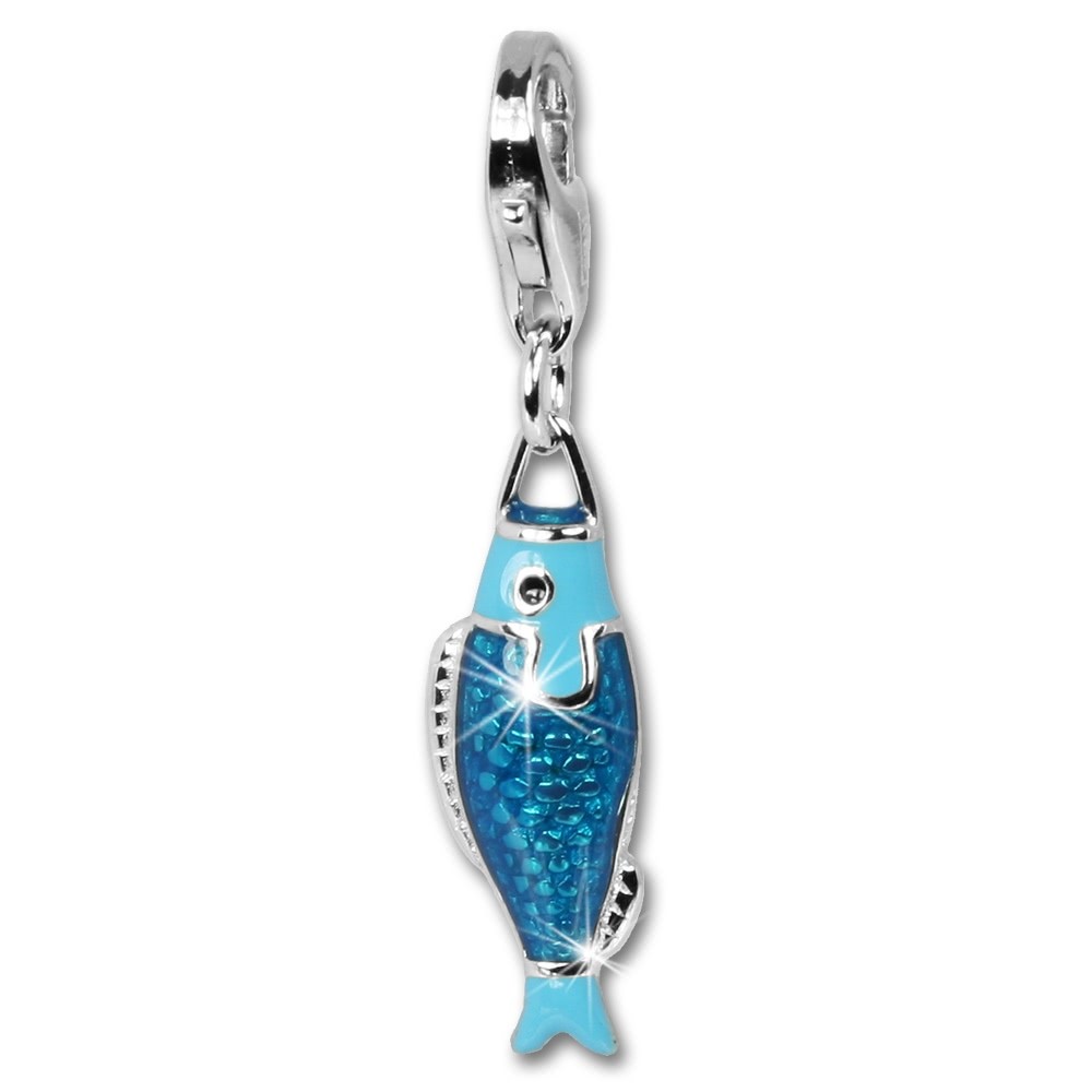 SilberDream Charm 925 Silber Fisch blau Armband Anhänger FC631