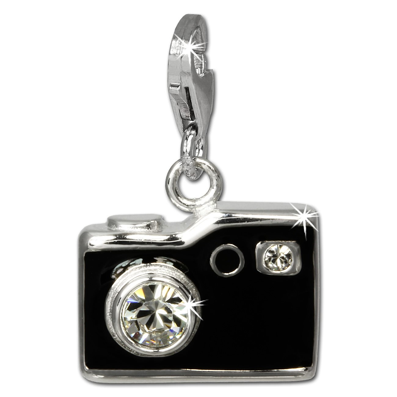 SilberDream Charm Fotoapparat schwarz 925er Armband Anhänger FC819S