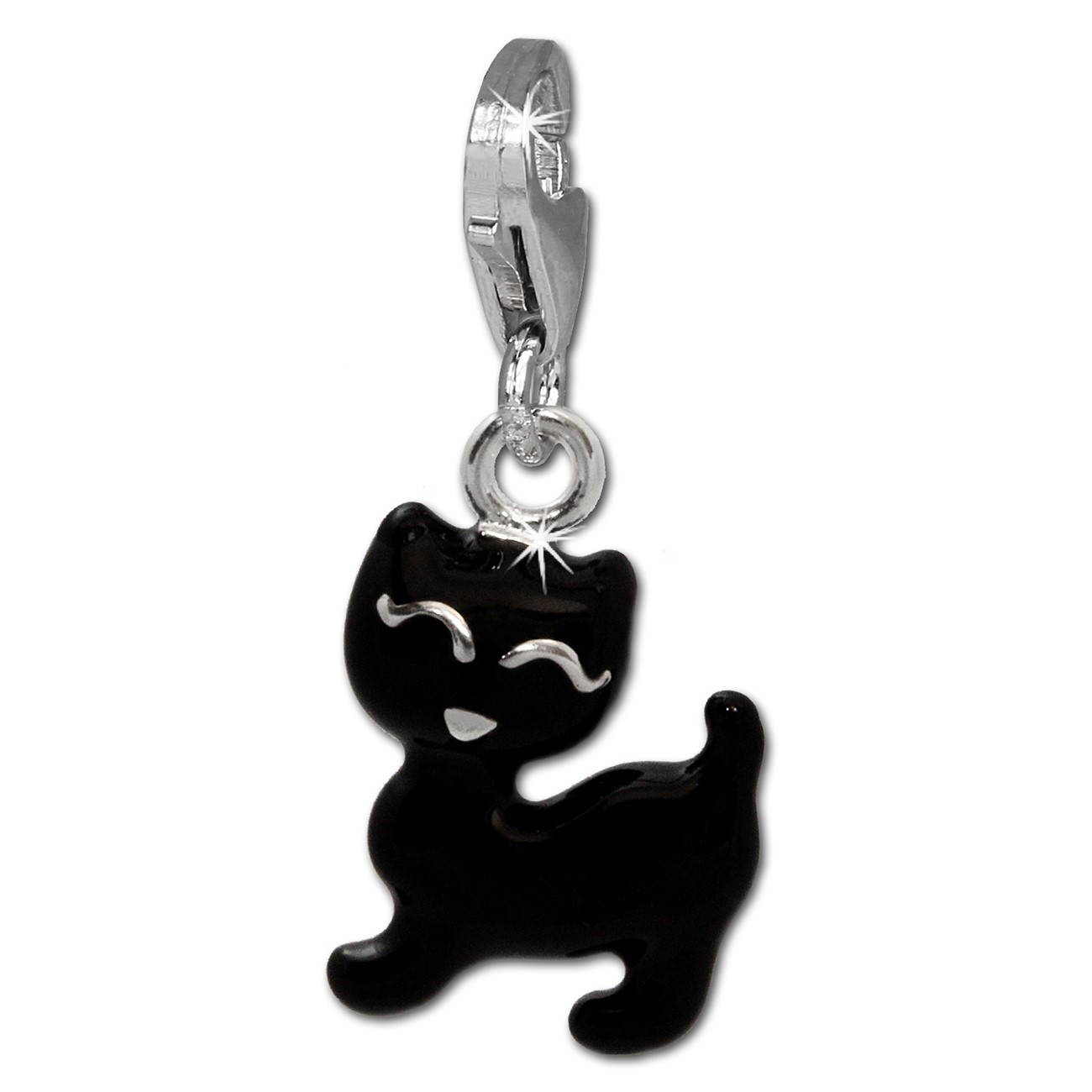 SilberDream Charm Katze schwarz 925er Armband Anhänger FC828S