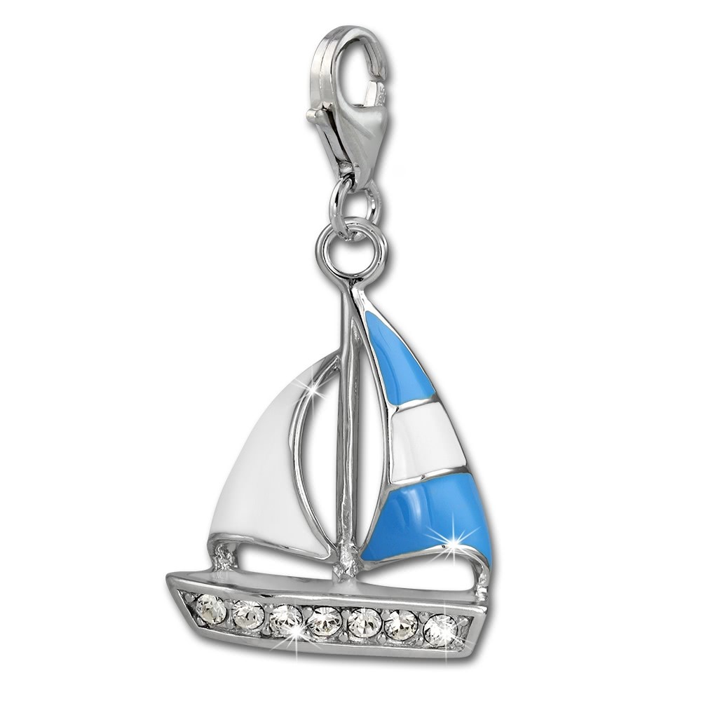 SilberDream Charm Segelboot blau 925 Silber Armband Anhänger FC862B