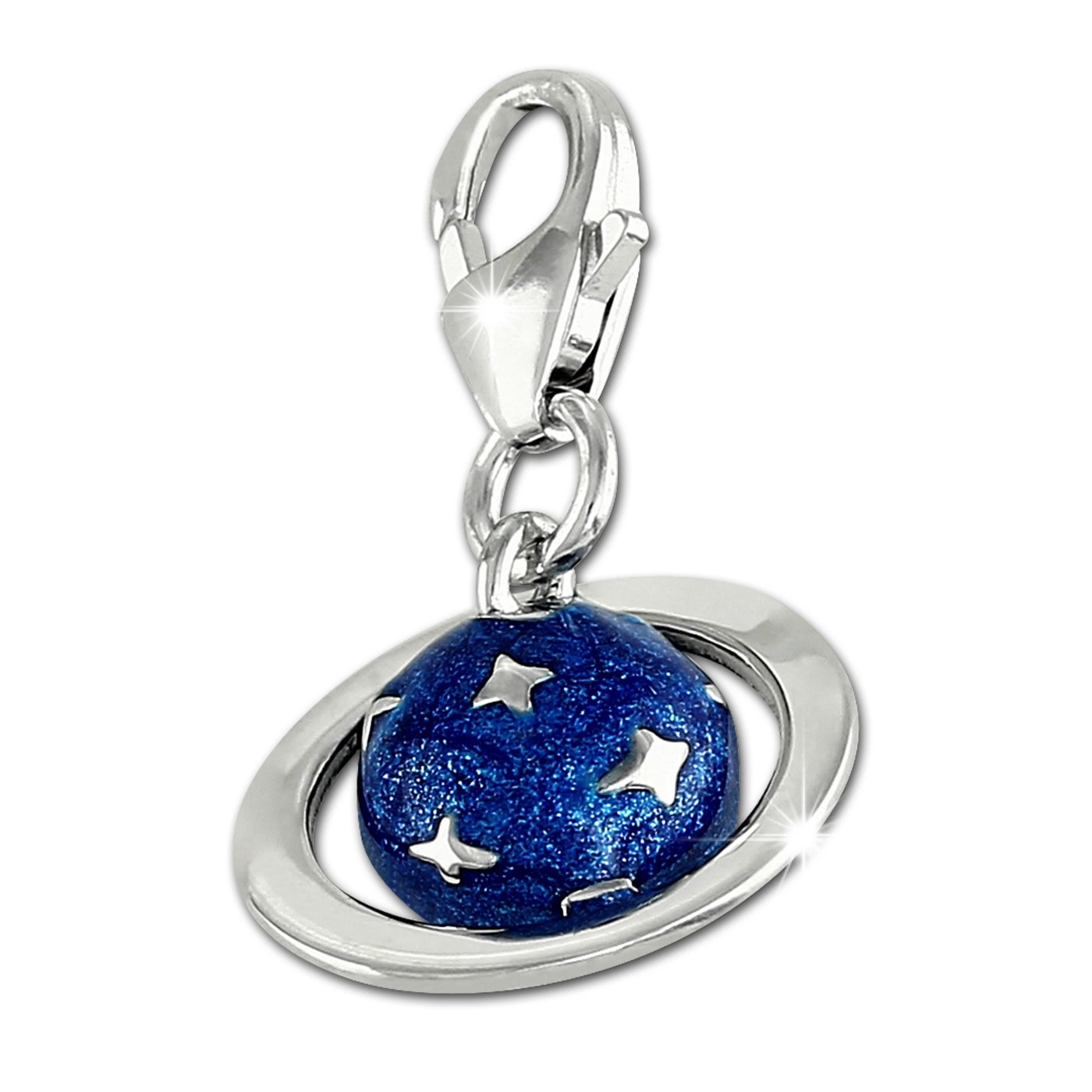 SilberDream Charm Saturn Planet blau 925er Silber Armband Anhänger FC902B