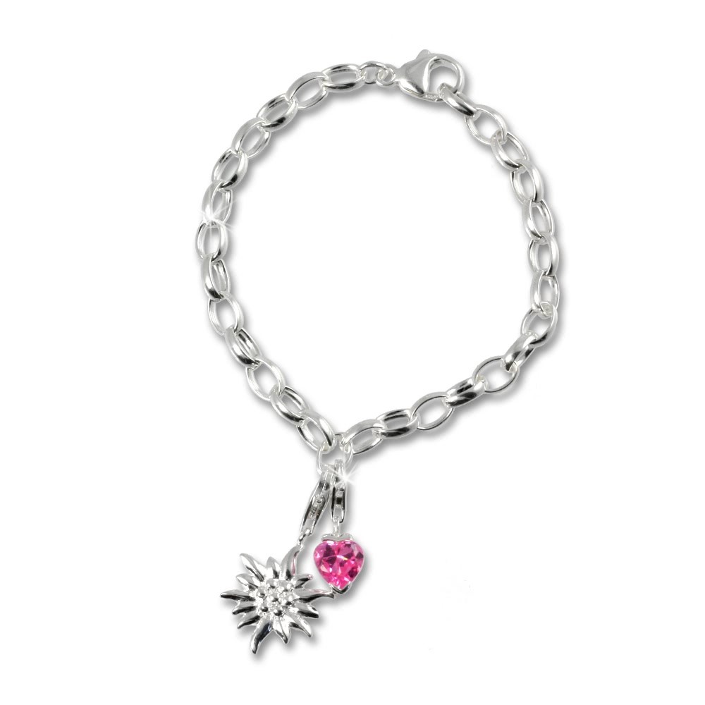 SilberDream Silber Charm Edelweiss Herz Anhänger Armband FCA003