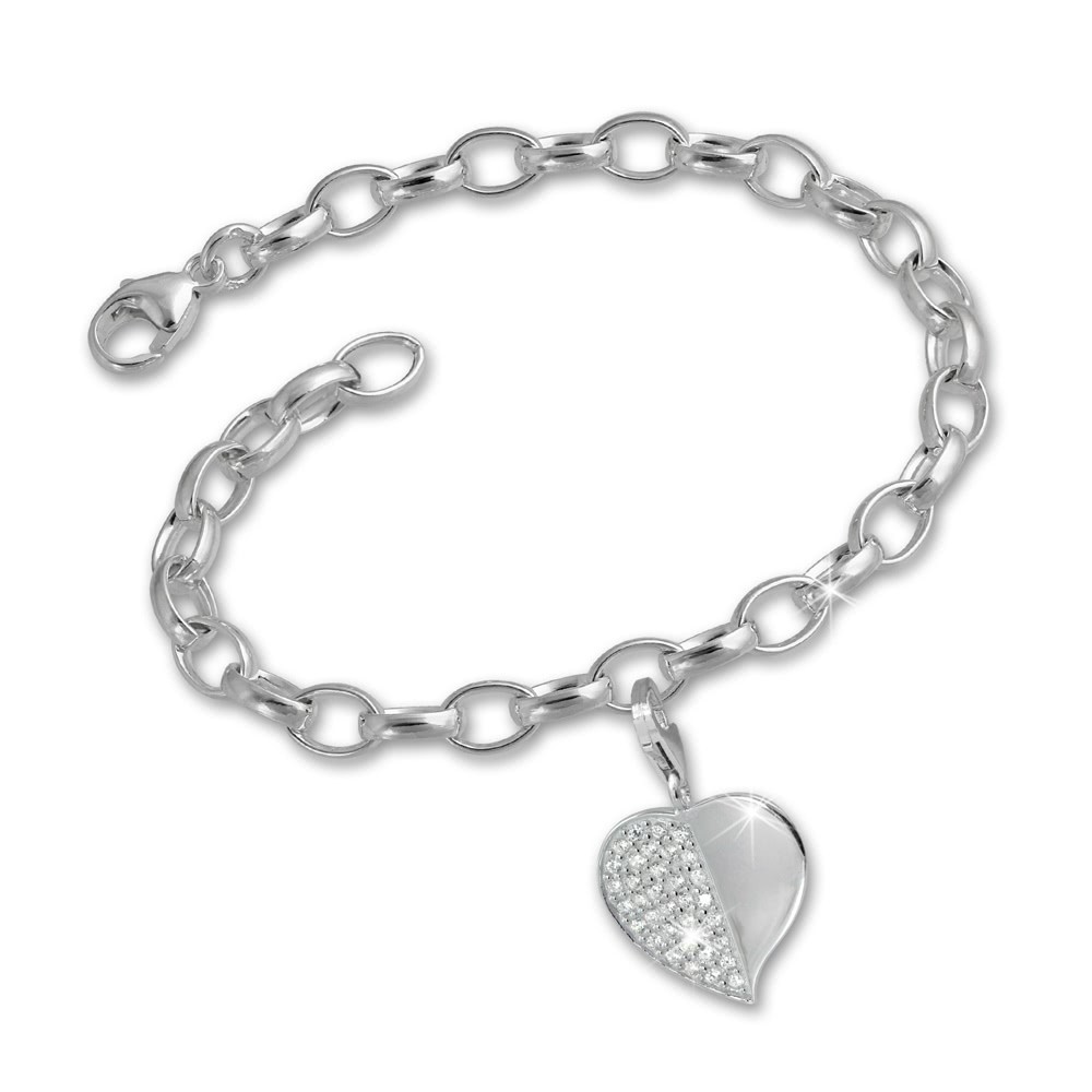 SilberDream 925 Charms Herz weiß Silber Armband Anhänger Set FCA051