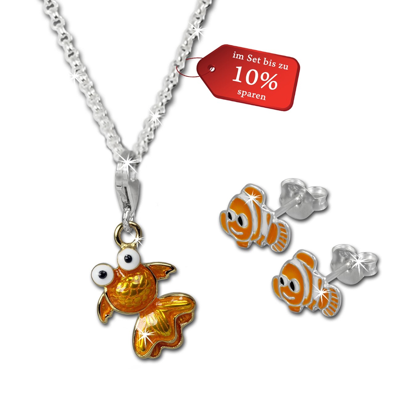 SilberDream Kinder Schmuck Set Fisch orange 925er Silber FCA091