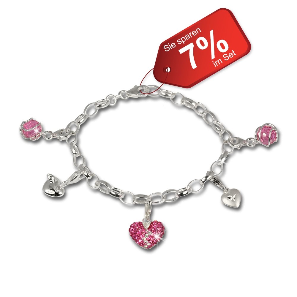 SilberDream 925 Charm Herz rosa Zirkonias Armband Set FCA128