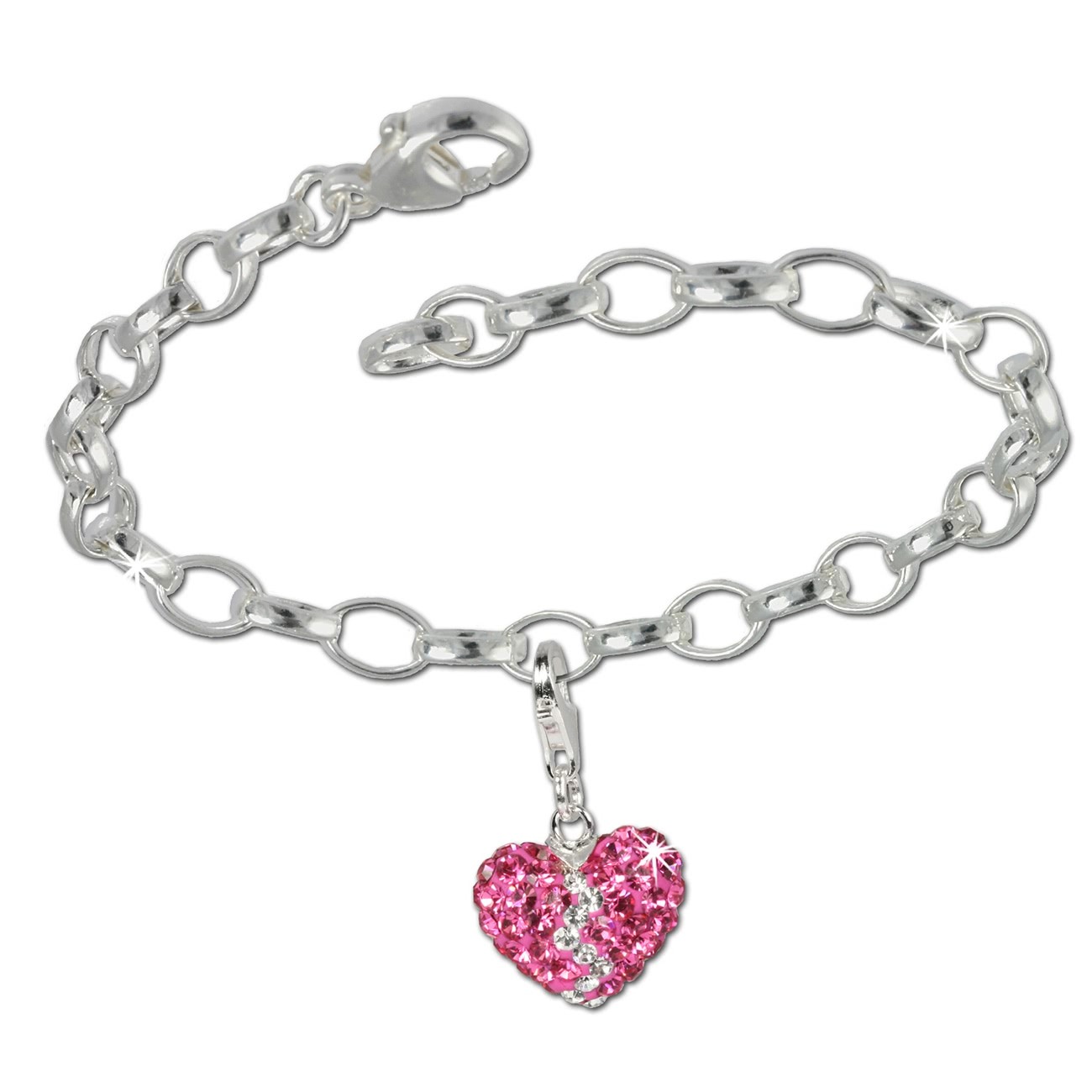 SilberDream 925 Charm Set Herz rosa Zirkonias Armband FCA132