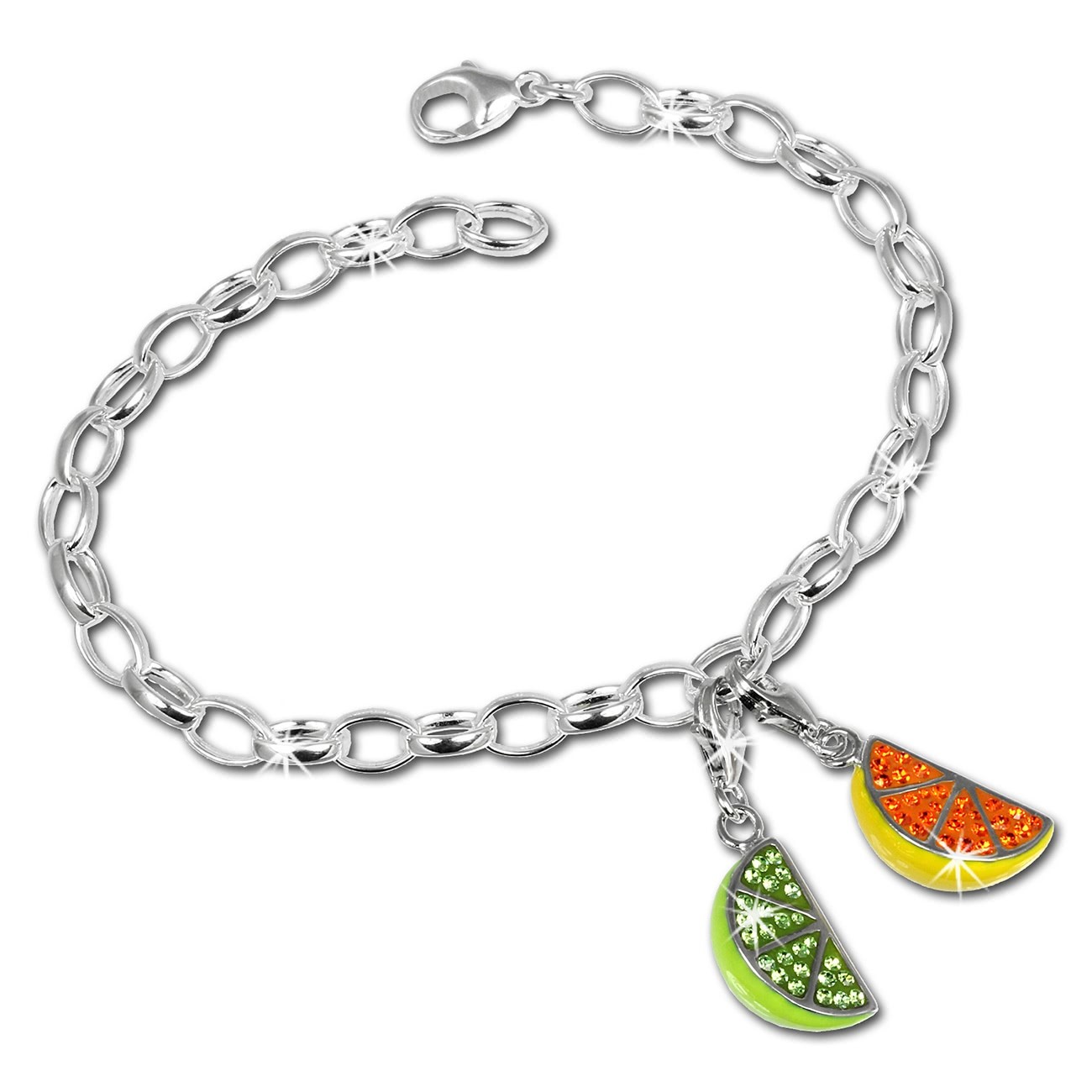 SilberDream Charm Glitzerset Obst 925er Silber Armband Anhänger FCA143