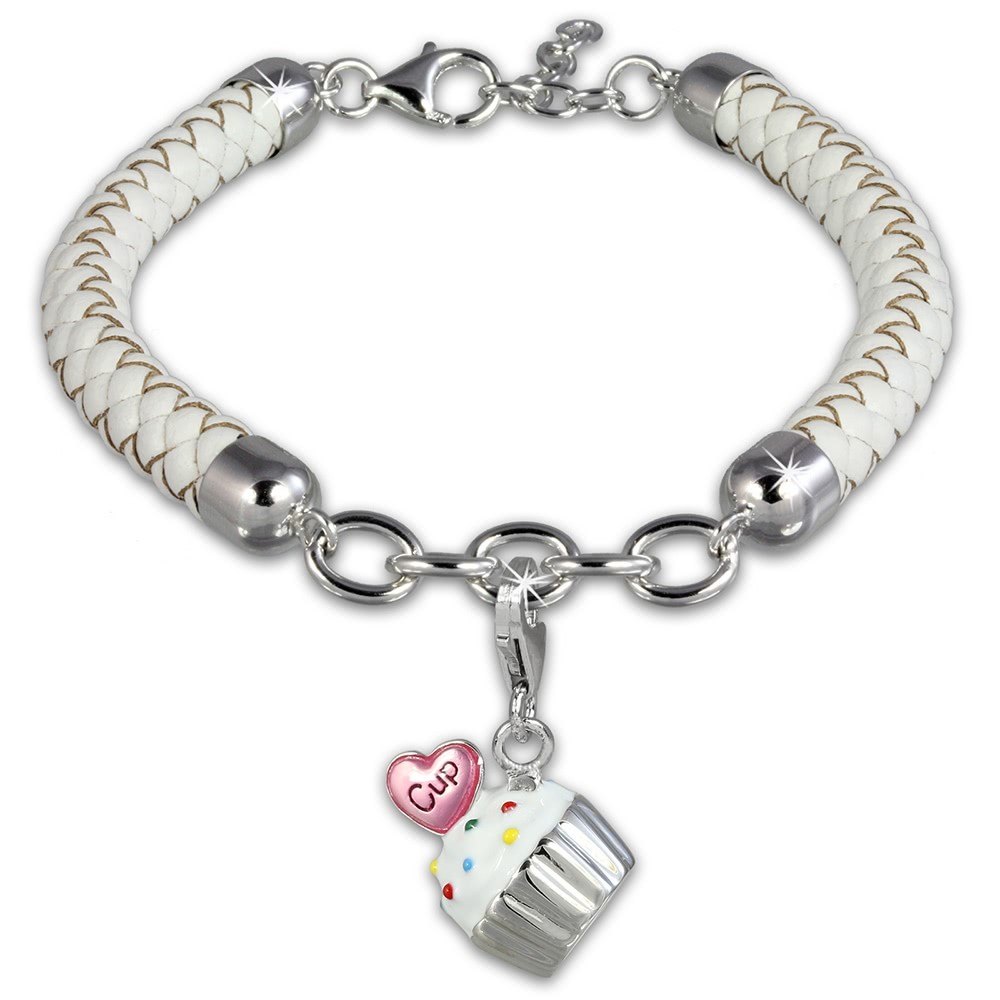 SilberDream Geschenkset Cupcake Charm Lederarmband 925 Silber FCA152