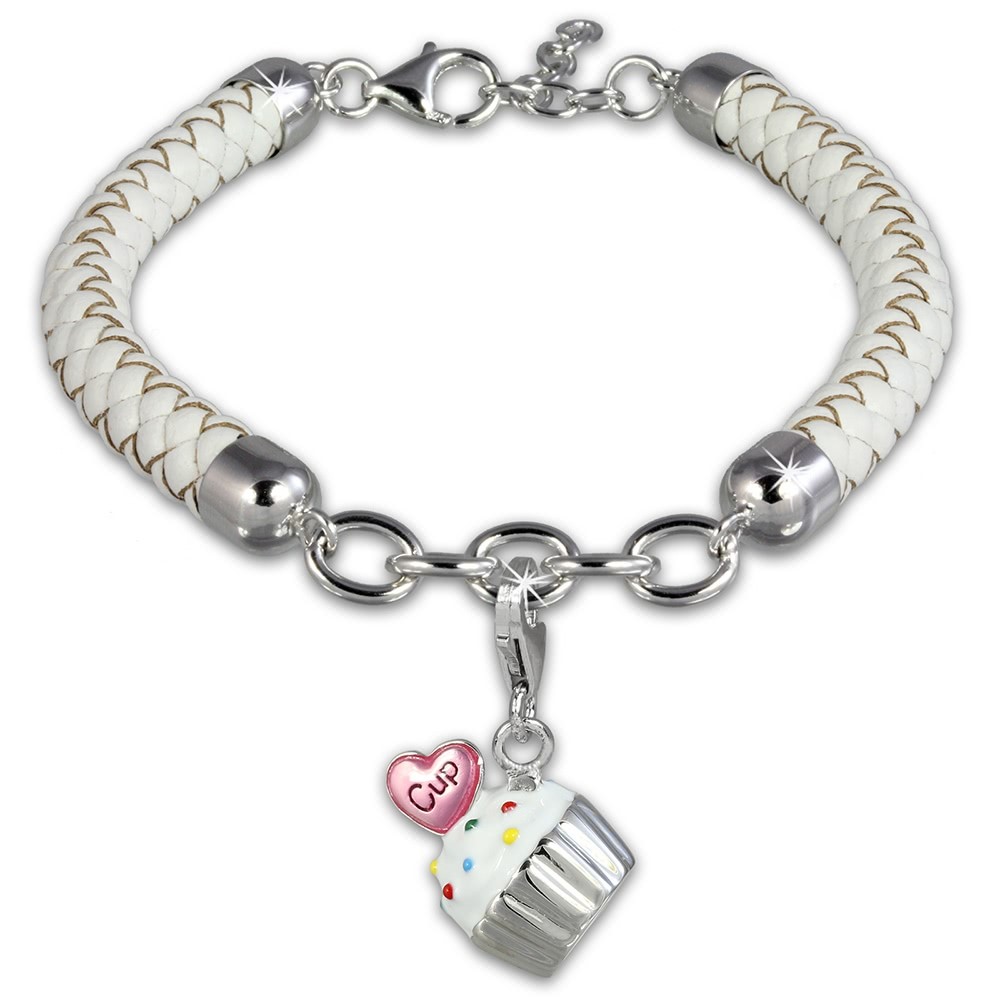 SilberDream Geschenkset Cupcake Charm Lederarmband 925 Silber FCA152