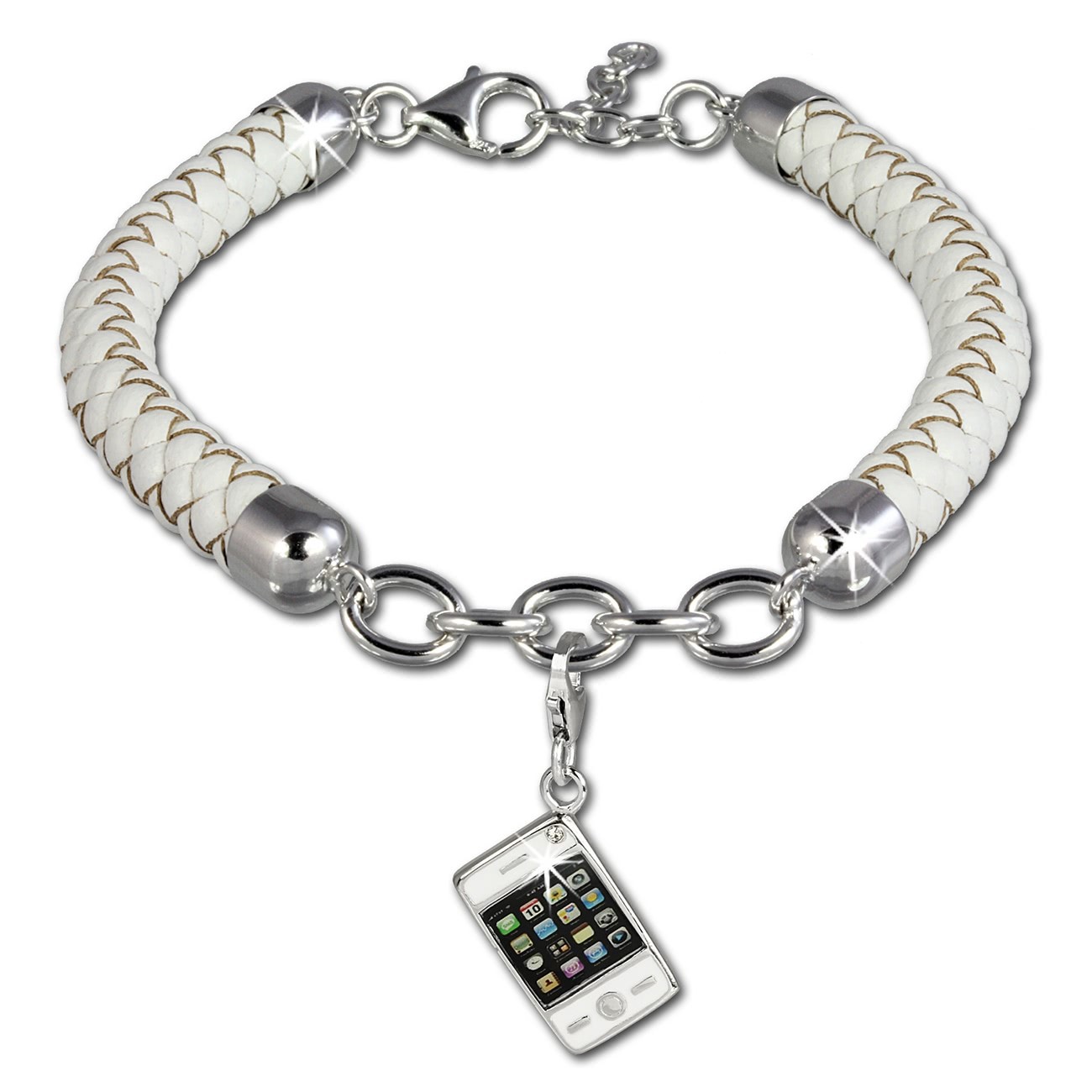 SilberDream Geschenkset Handy Charm mit Lederarmband 925 Silber FCA154