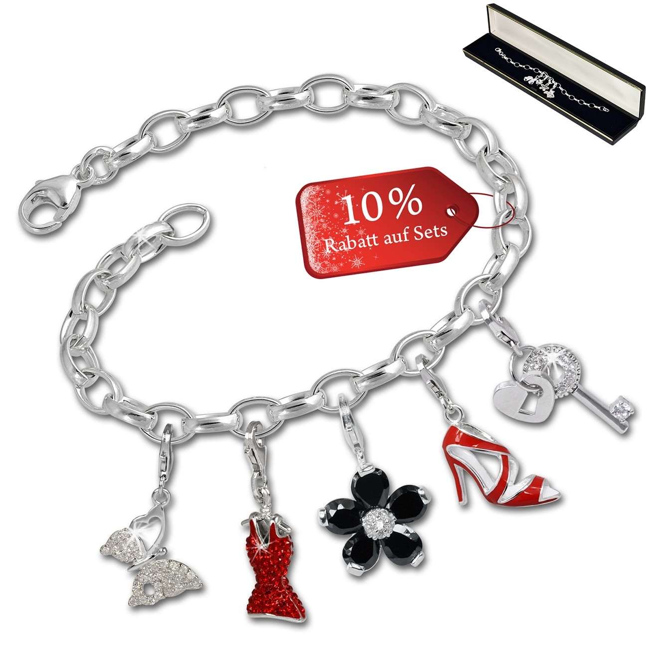 SilberDream Armband Fashion Charm Set Red High Heels 925 Anhänger FCA317