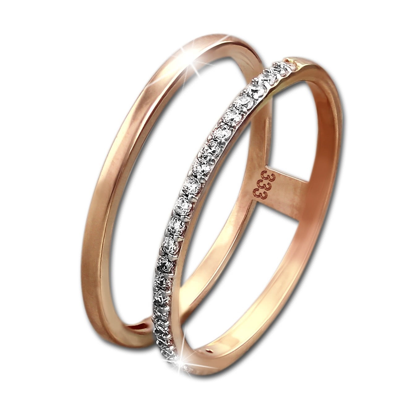GoldDream Gold Doppel Ring Zirkonia weiß Gr.58 333er Rosegold GDR505E58
