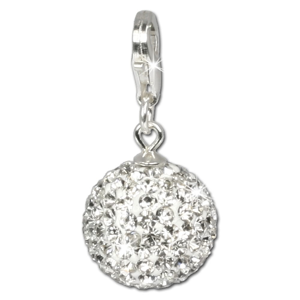 SilberDream Glitzer Charm Kugel weiß Zirkonias GSC205