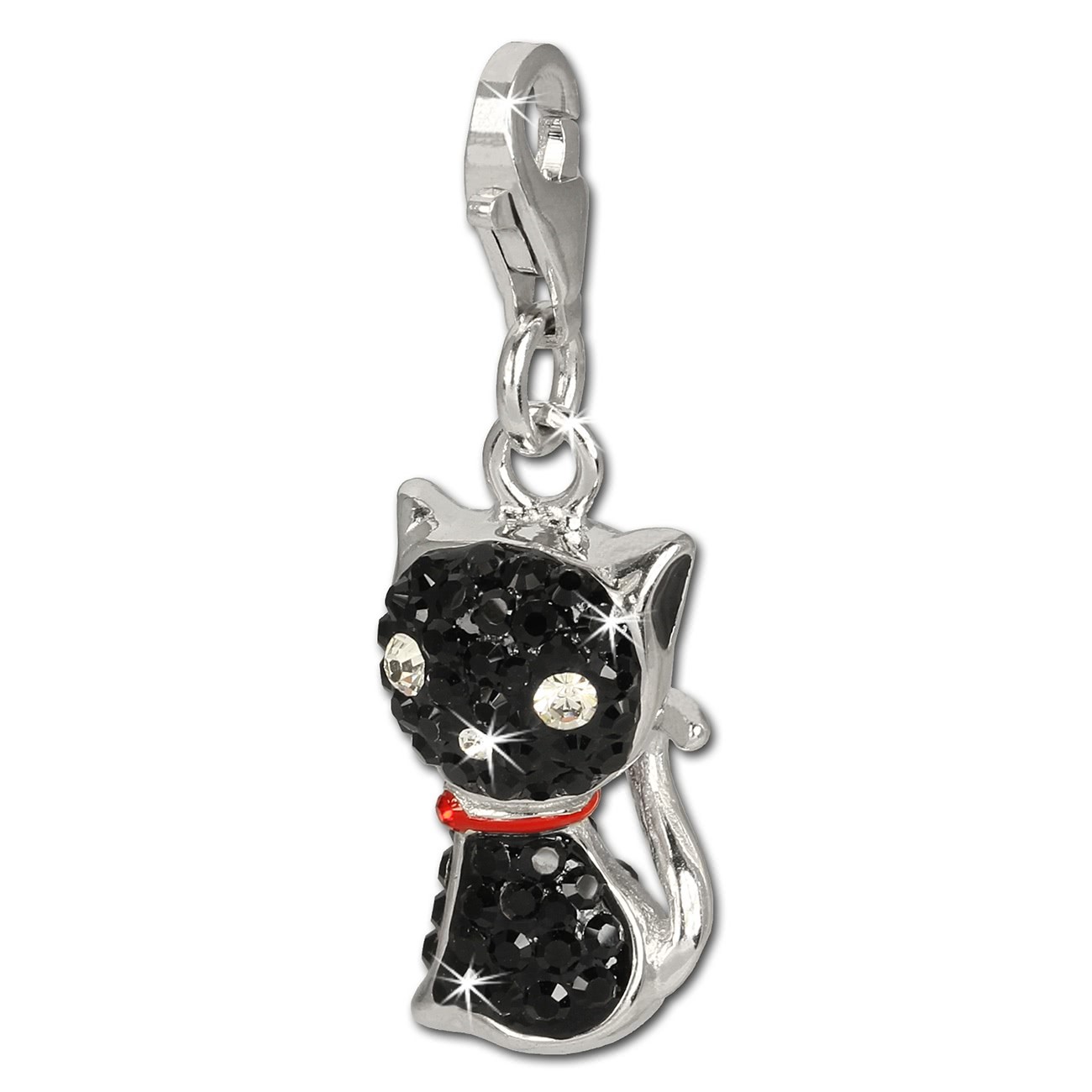 SilberDream Glitzer Charm Katze schwarz Zirkonia Kristalle GSC506S