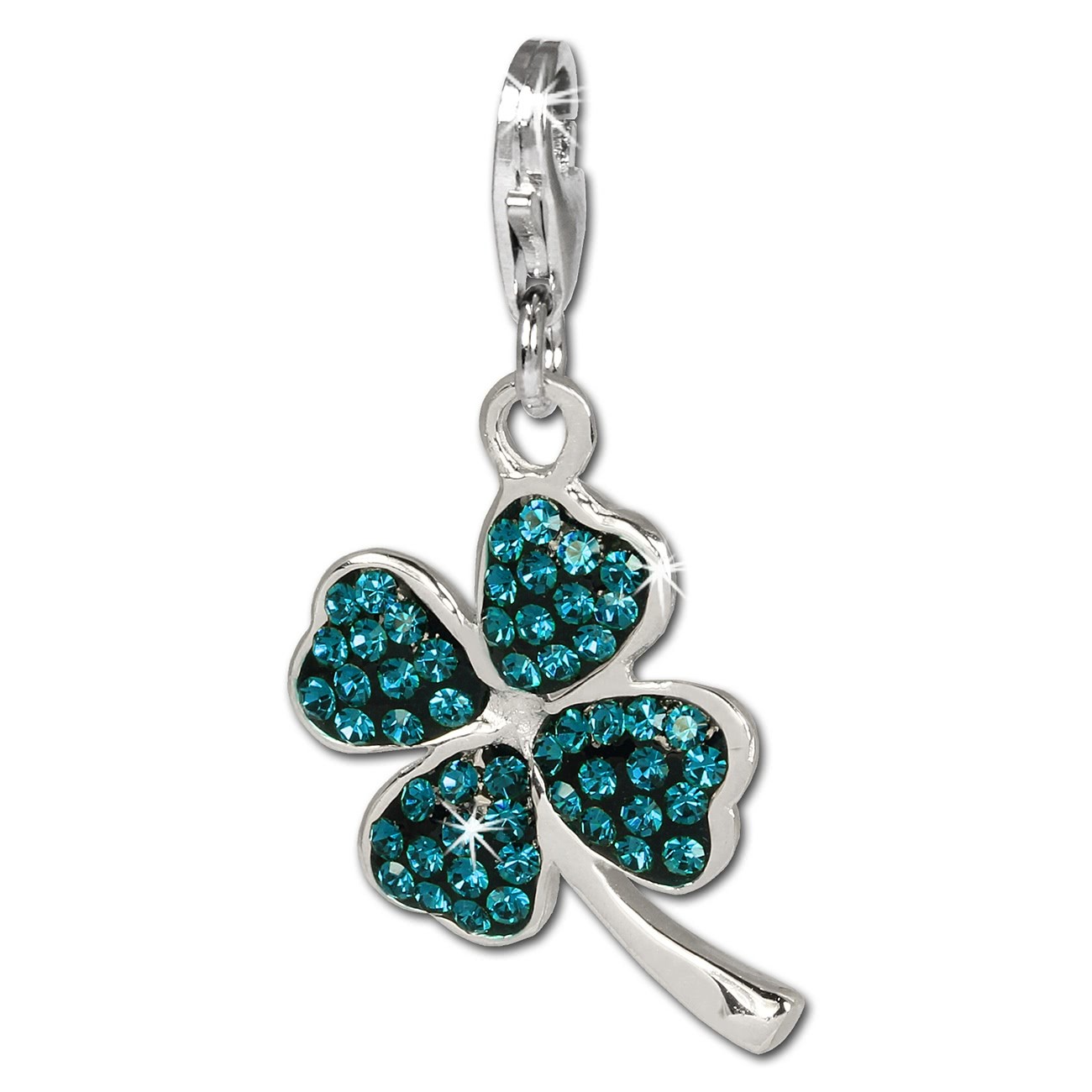SilberDream Glitzer Charm Kleeblatt hellblau Zirkonia Silber GSC513H