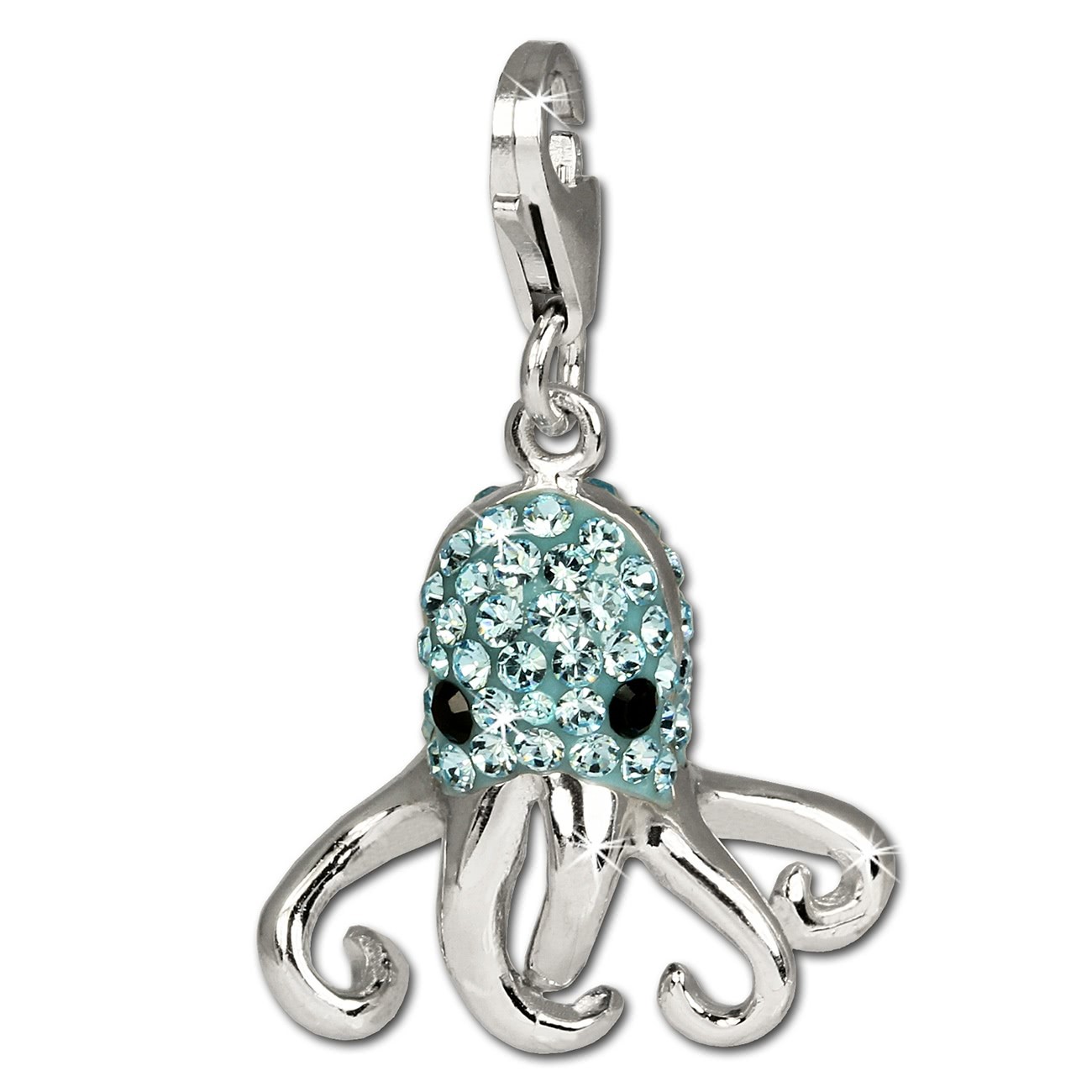 SilberDream Glitzer Charm Krake hellblau Zirkonia Kristalle GSC517H