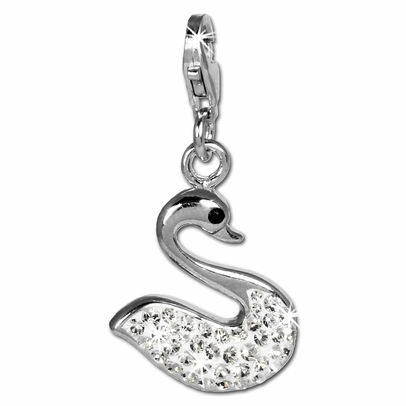 SilberDream Glitzer Charm Schwan weiß Zirkonia Kristalle GSC523W