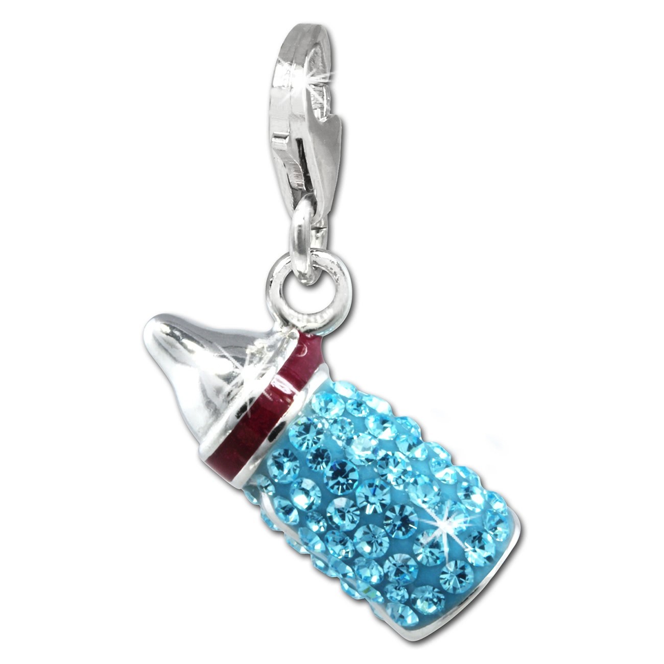 SilberDream Glitzer Charm Nuckelflasche hellblau Zirkonia Kristalle GSC555H