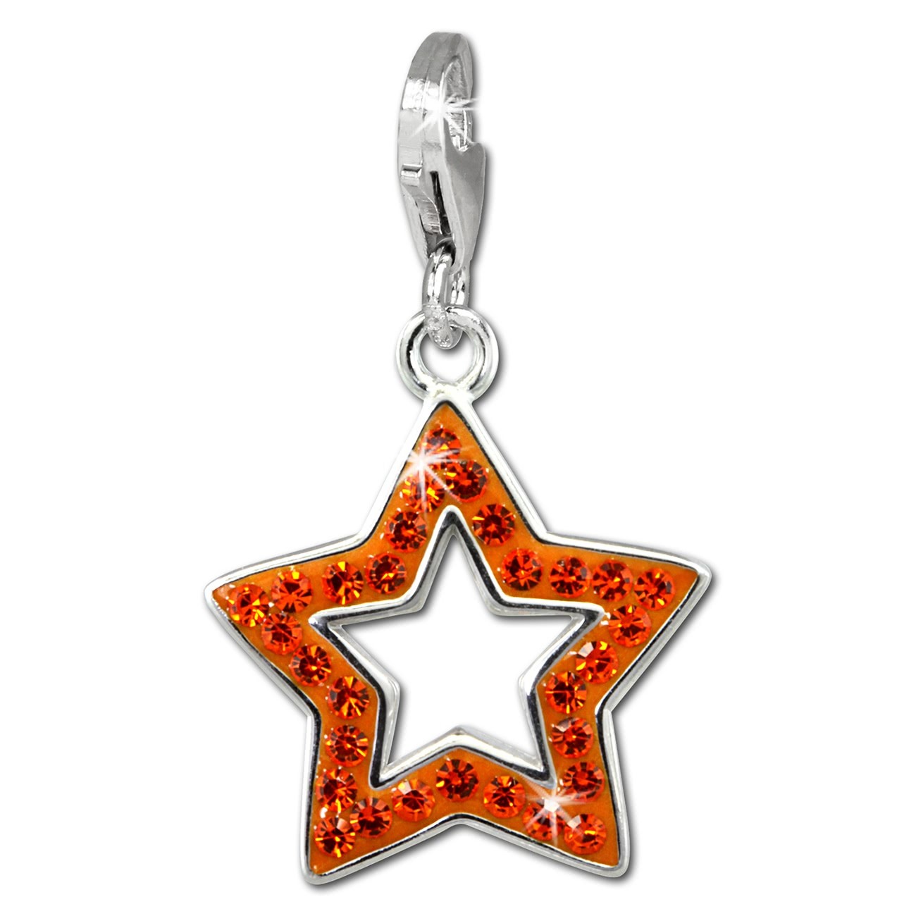 SilberDream Glitzer Charm Stern offen orange Zirkonia Kristalle GSC556O