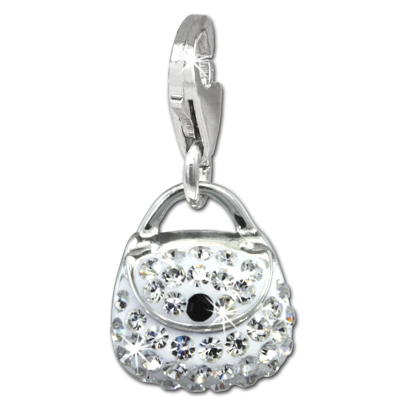 SilberDream Glitzer Charm Tasche klein weiß Zirkonia Kristalle GSC558W