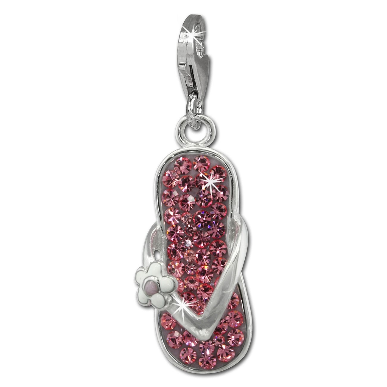 SilberDream Glitzer Charm Flipflop Blume rosa Zirkonia Kristalle GSC563A