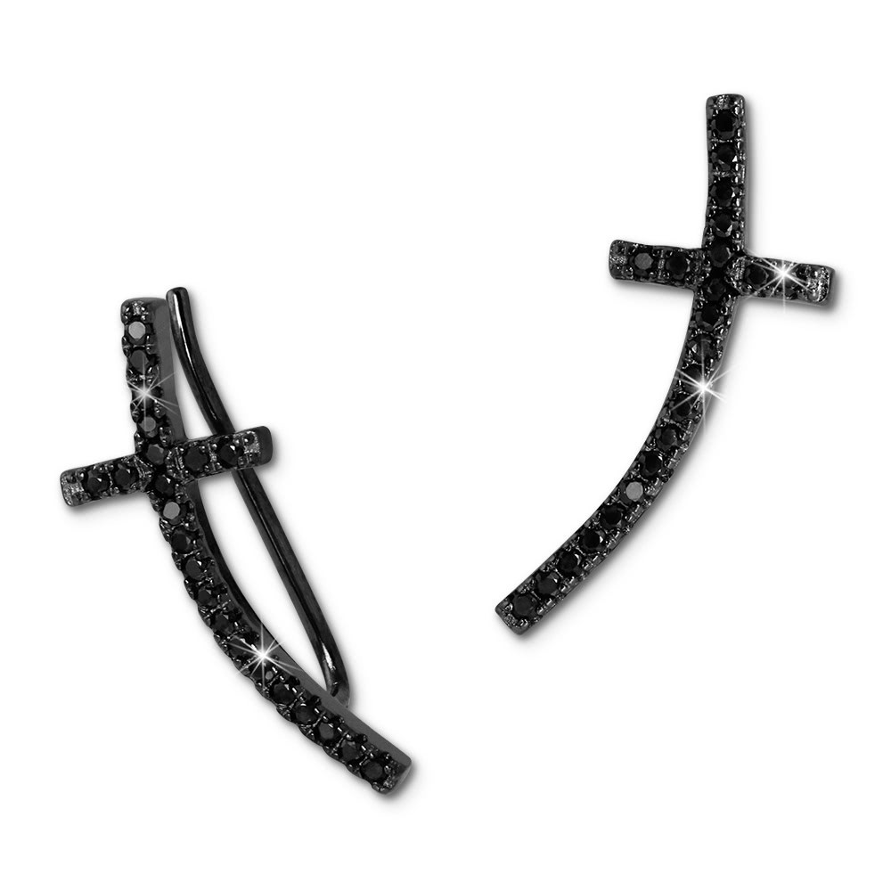 SilberDream Ear Cuff Kreuz schwarz Ohrringe Ohrklemme 925 Silber GSO467S