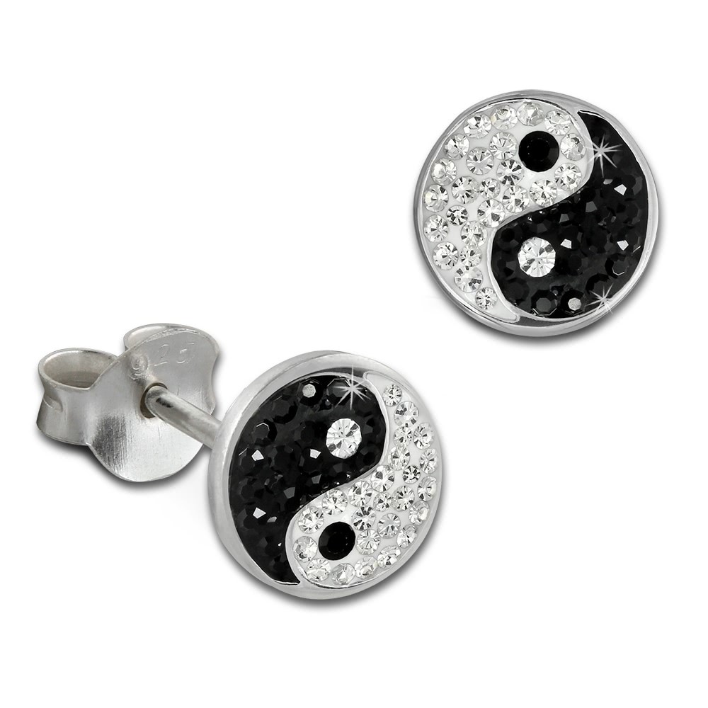 SilberDream Ohrstecker Yin Yang Ohrring GSO605S Silber Kristalle 925 Glitzer