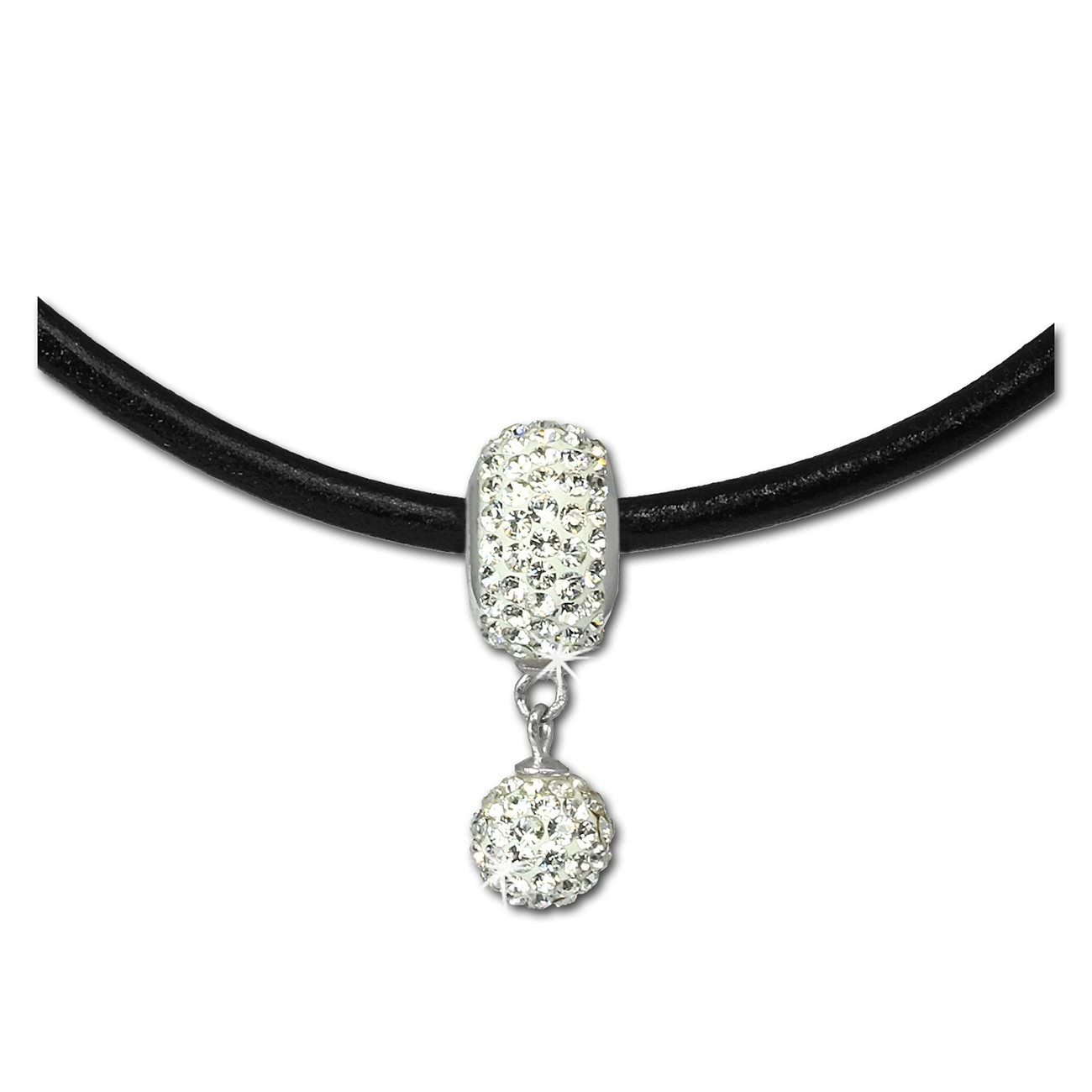 SilberDream Set Kette Bommel-Bead Glitzer Kristalle weiß 925er GSS045W