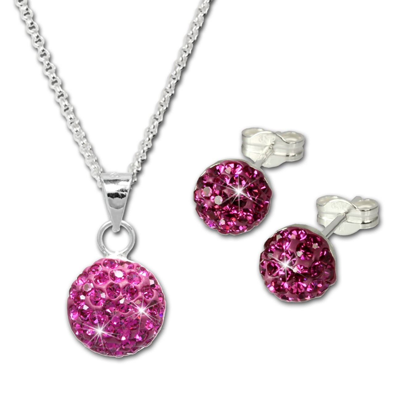 SilberDream Glitzer Set Pink Kette Anhänger Ohrringe 925 Silber GSS053P