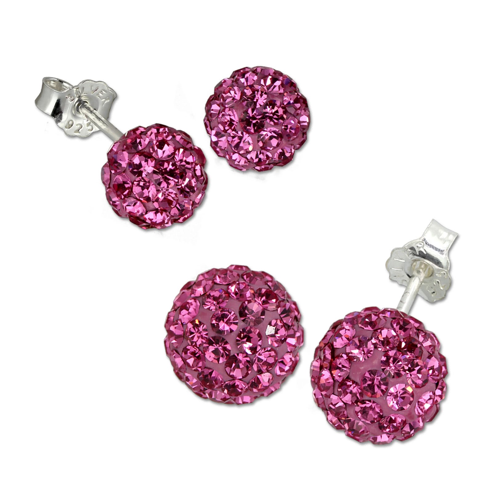 SilberDream Set Ohrstecker Glitzerkugel 6,8mm pink Ohrring 925 Silber GSS201P