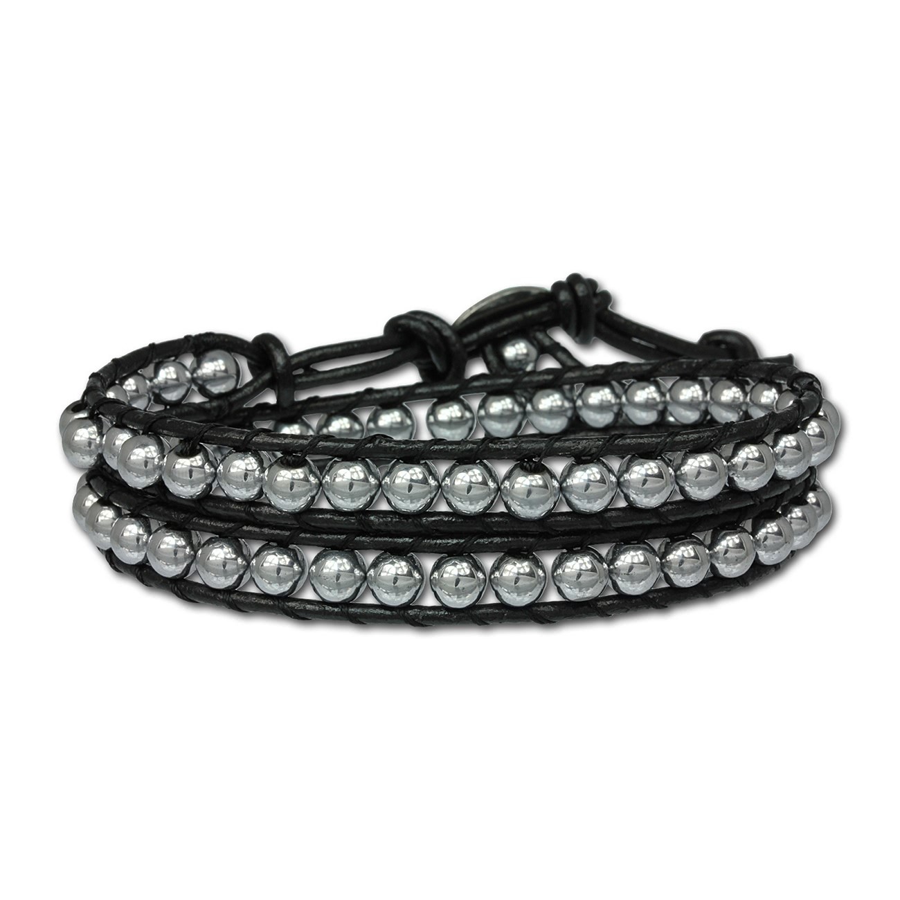 SilberDream Hämatit hell Lederarmband Shamballa Leder Armband LAN012