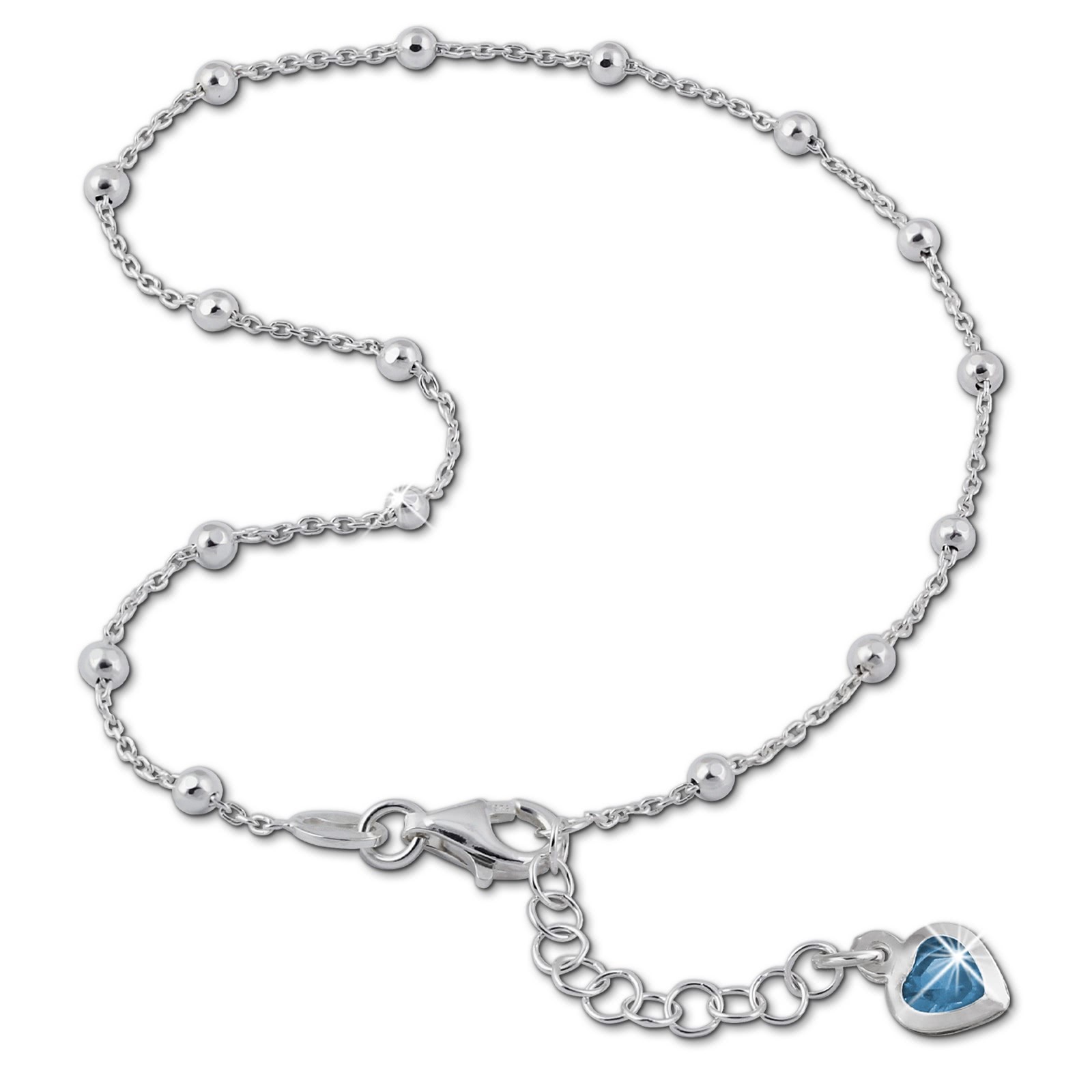 SilberDream Fußkette Herz 26cm Zirkonia blau 925 Sterling Silber SDF2265B