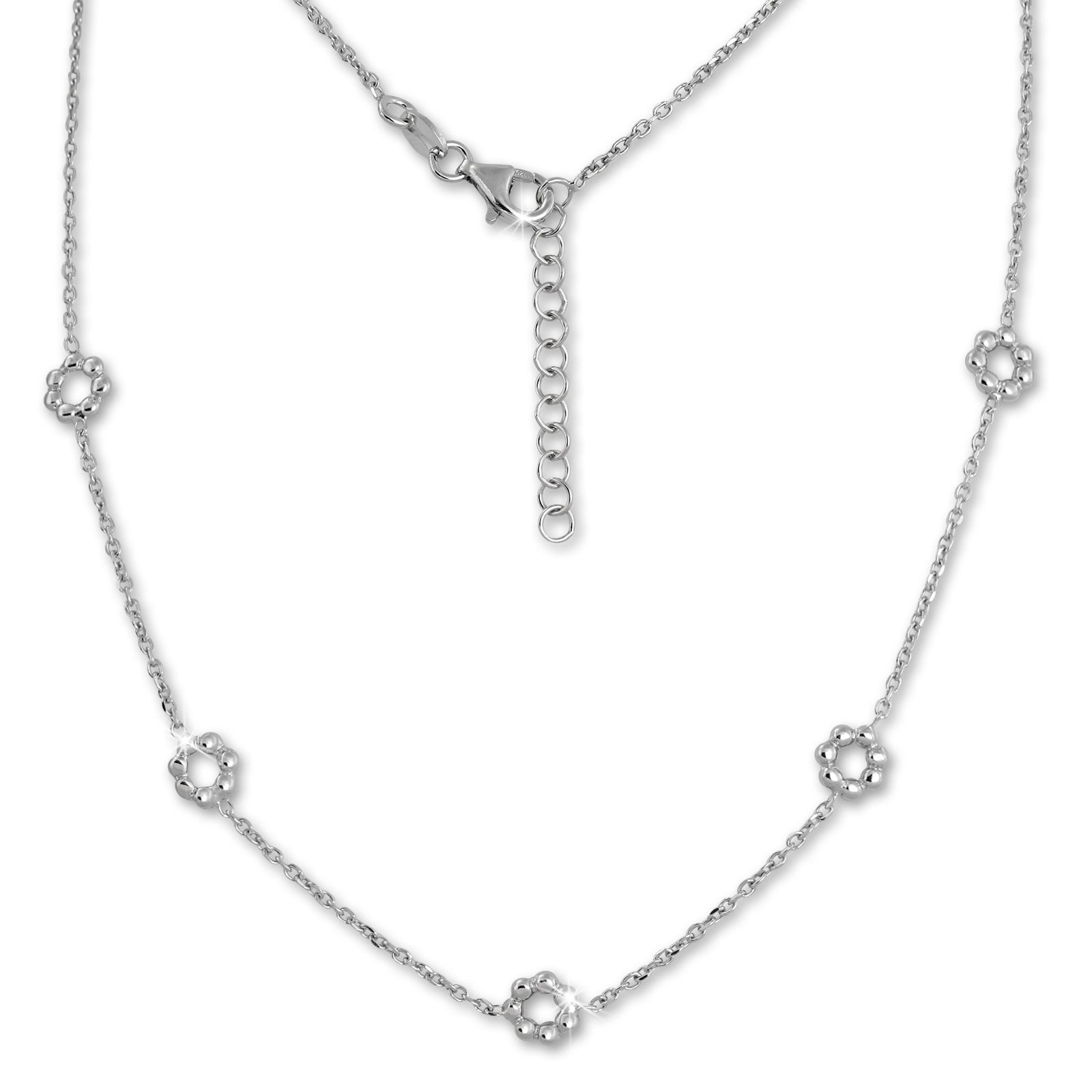 SilberDream Collier Kette Blümchen 925 Sterling Silber 44cm - 47cm SDK11444J