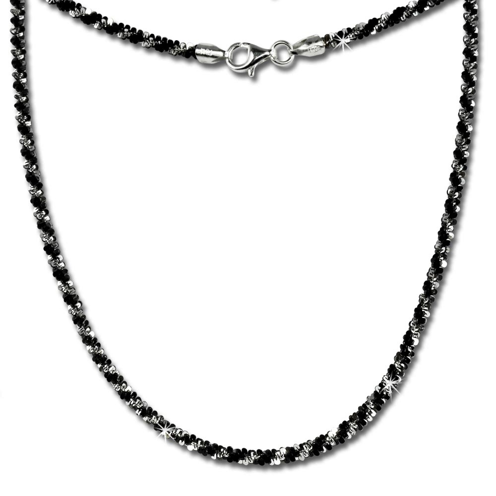 SilberDream Collier Kette gedreht schwarz 925 Silber Damen 45cm SDK21645S