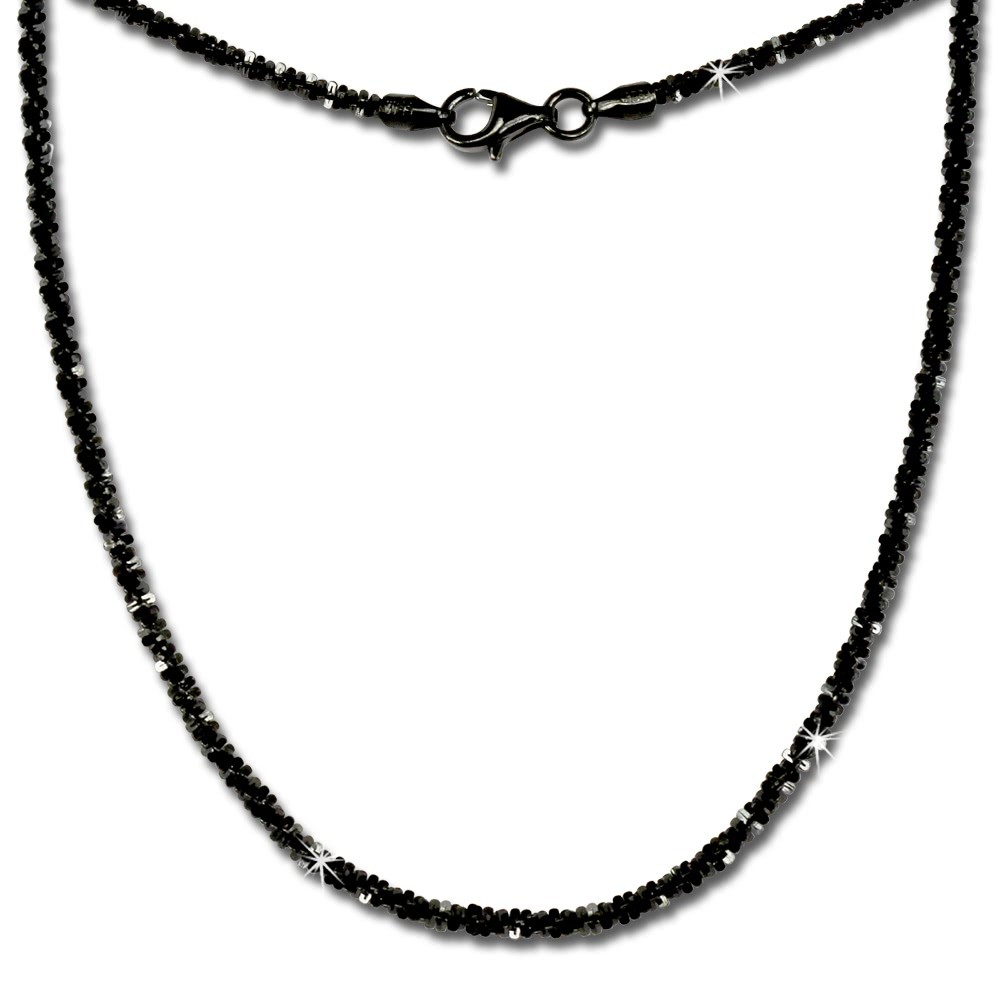 SilberDream Collier Kette gedreht schwarz 925 Silber Damen 45cm SDK21845S