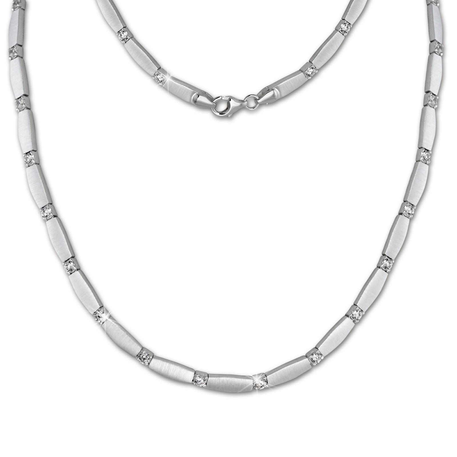 SilberDream Collier Kette matt Zirkonia weiß 925er Silber 45cm SDK447W