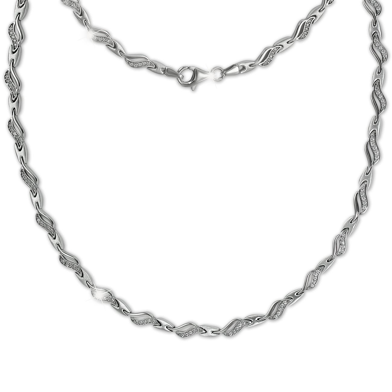 SilberDream Collier Wave Zirkonia weiß 925er Silber 45cm Kette SDK4807W