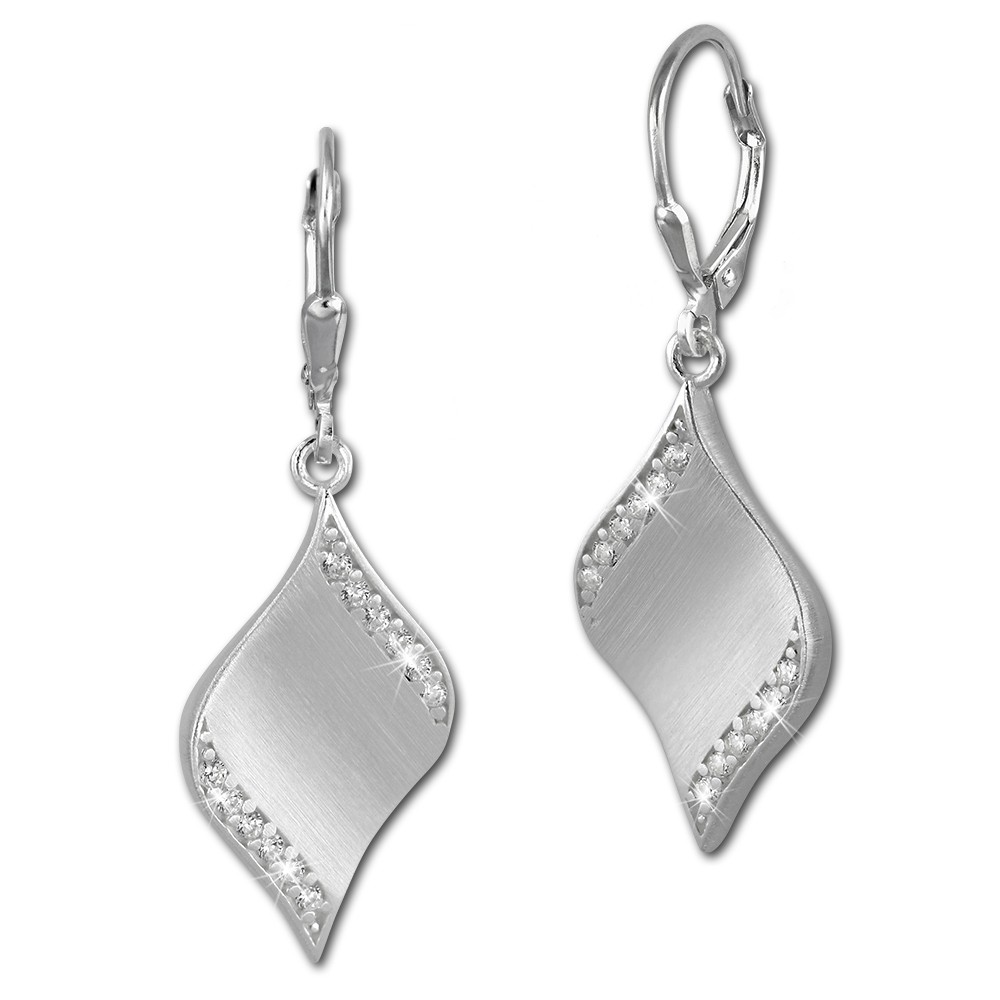 SilberDream Ohrhänger Welle Zirkonia weiß 925 Silber Ohrring SDO363M