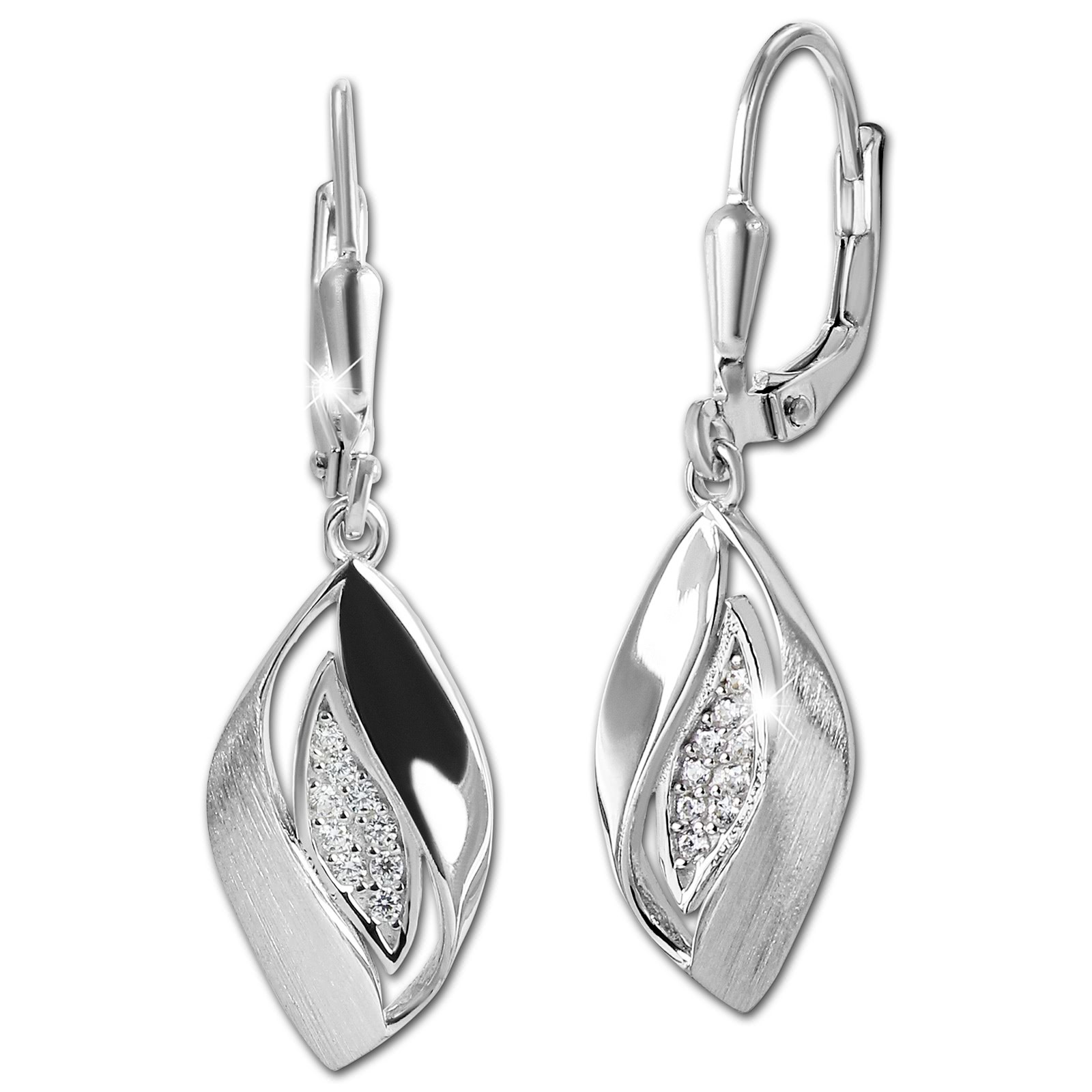 SilberDream Ohrhänger Leaf Zirkonia weiß 925 Silber Damen Ohrring SDO4441W