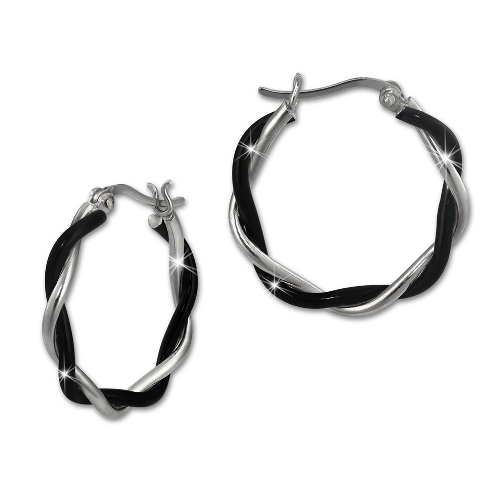 SilberDream Creole geflochten 2,5cm schwarz 925 Silber Damen Ohrringe SDO450S