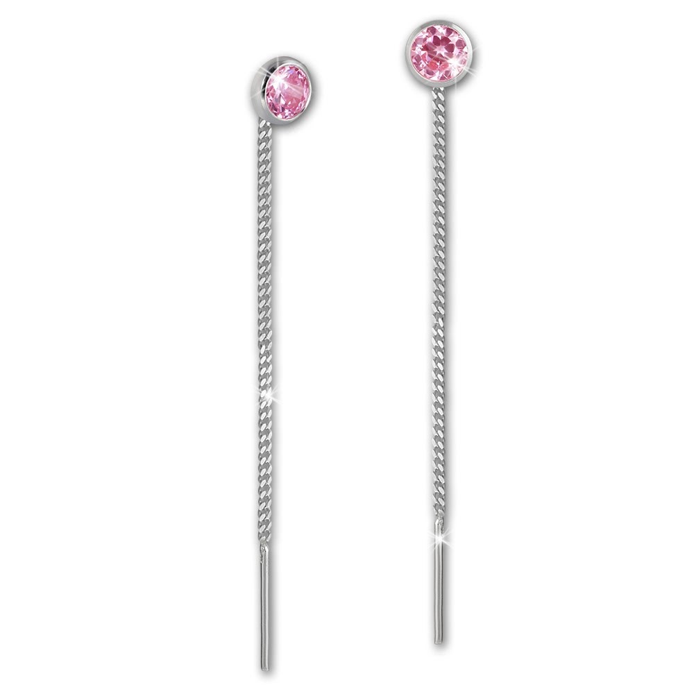 SilberDream Ohrhänger Durchzieher Zirkonia rosa 3mm 925 Silber SDO5963A