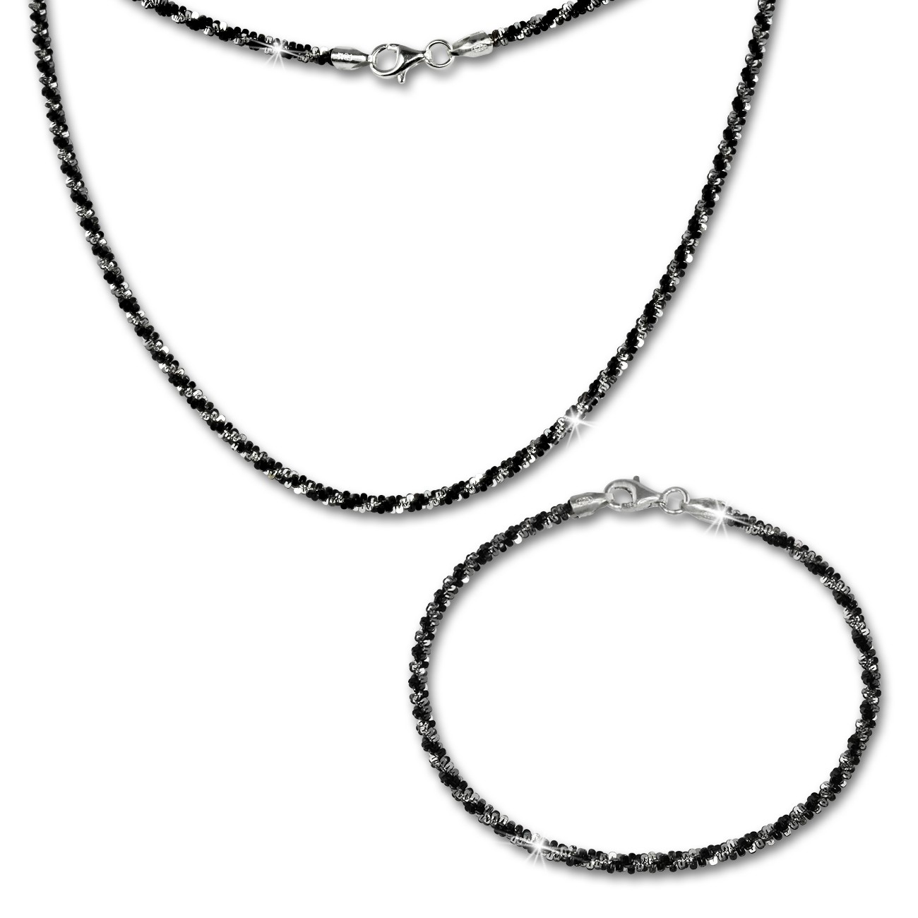 SilberDream Schmuckset gedreht schwarz Kette & Armband 925 Silber SDS203S