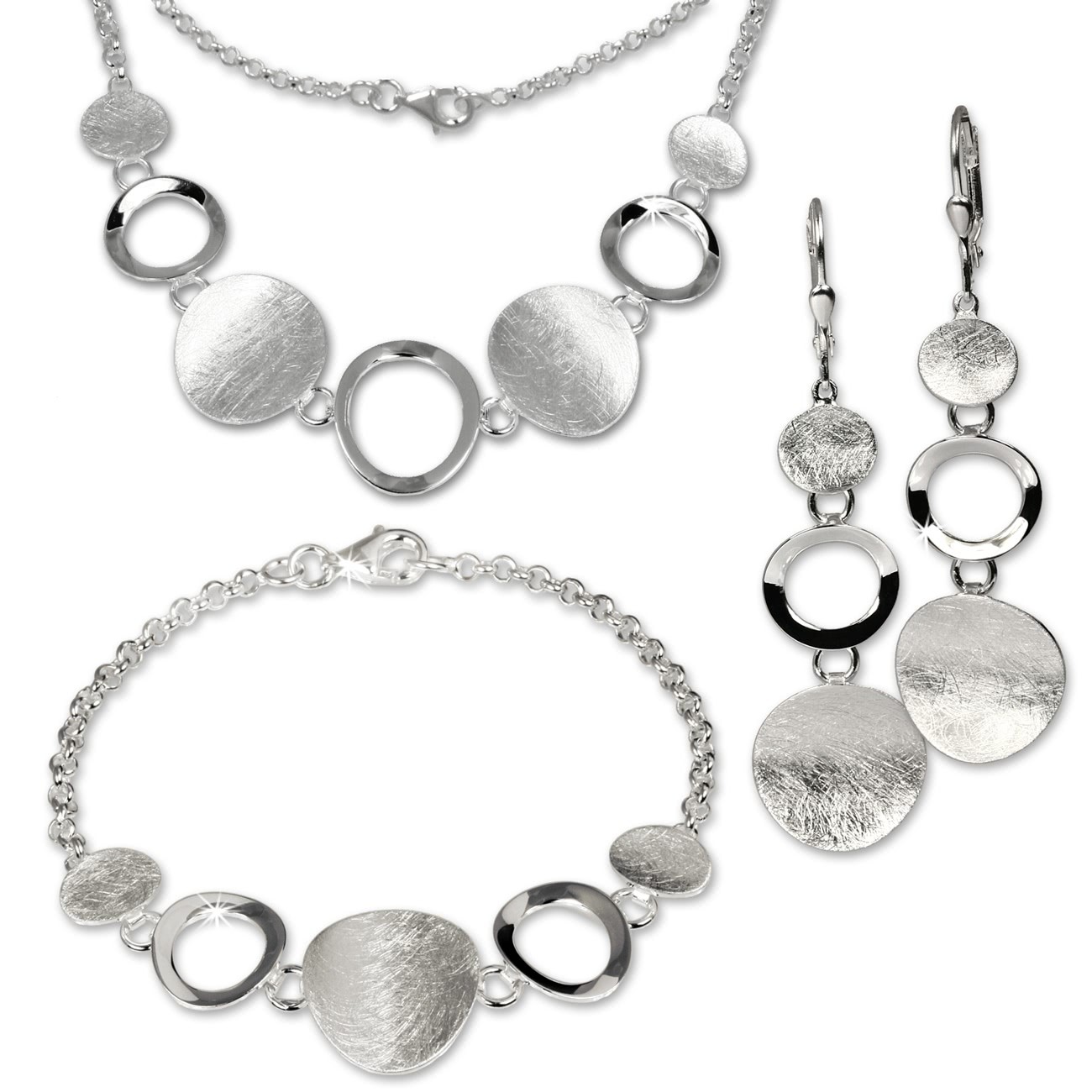 SilberDream Schmuck Set Collier, Armband, Ohrringe matt Silber SDS400