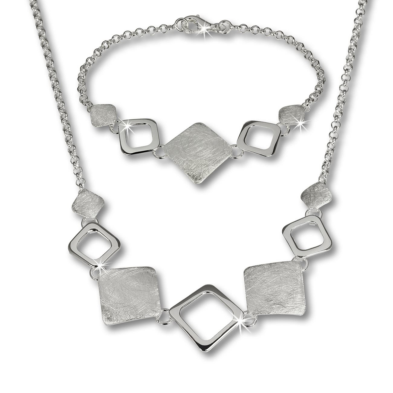 SilberDream Schmuck Set Karo Collier & Armband 925 Silber SDS409