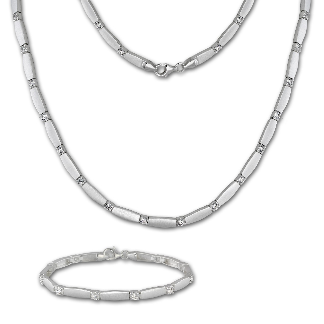 Edelstahl Collier Halskette Silber Poliert Matt Armband Kette Set Edel kürzbar
