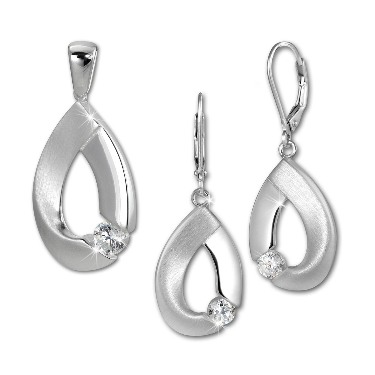 SilberDream Schmuck Set Anhänger und Ohrringe Big Zirkonia Silber SDS4907W